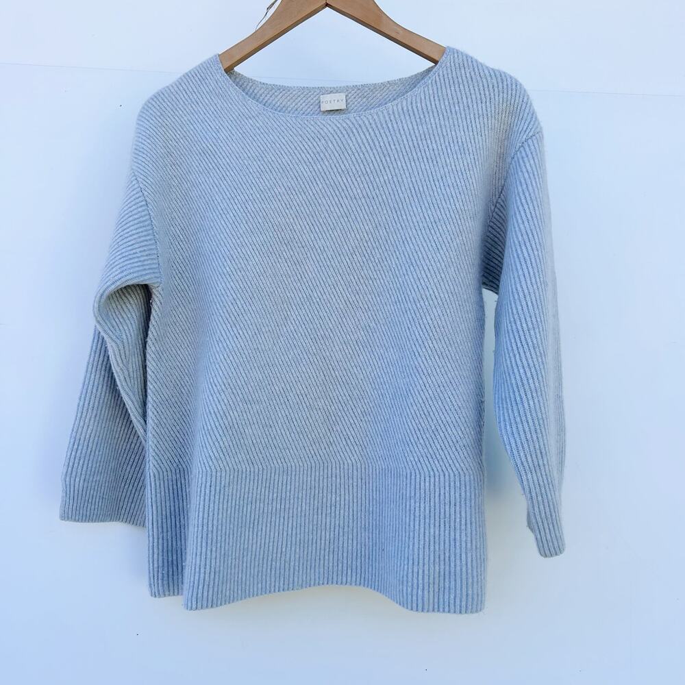 Poetry Cashmere Merino Wool Ribbed Boxy Sweater Jumper Light Blue 2 Crewneck